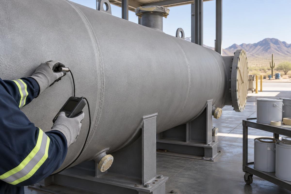 Checking the surface profile of a freshly blasted steel tank before priming in Phoenix.